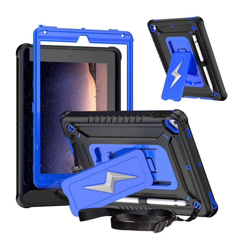 For iPad 9.7 2018 / Air / Air 2 Armor Bolt Shape Holder Silicone Hybrid PC Tablet Case(Black Blue) - iPad 9.7 (2018) & (2017) Cases by buy2fix | Online Shopping UK | buy2fix