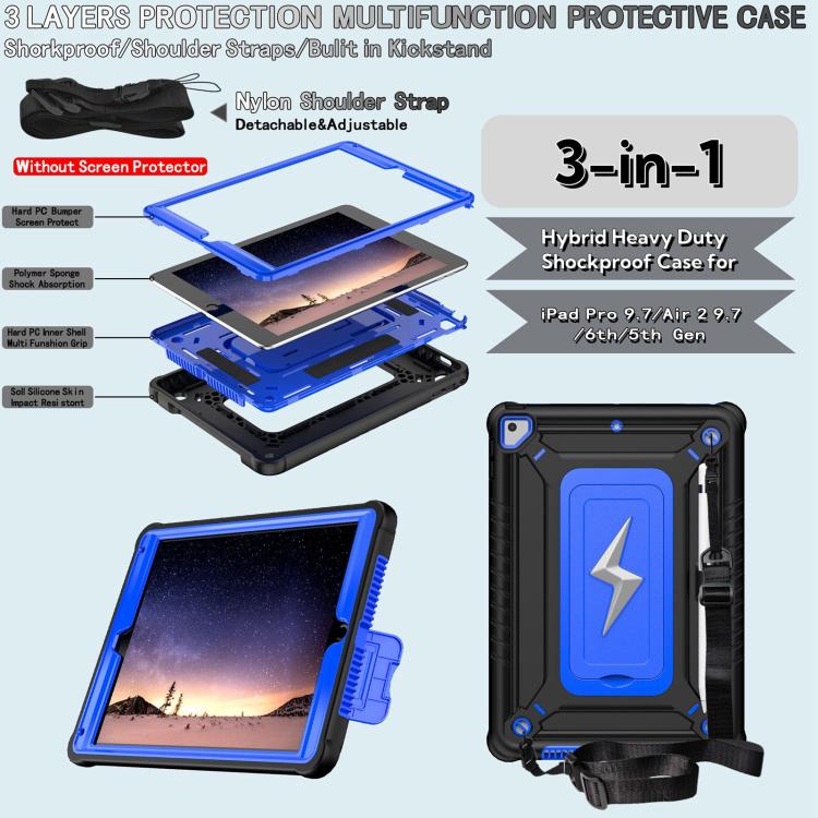 For iPad 9.7 2018 / Air / Air 2 Armor Bolt Shape Holder Silicone Hybrid PC Tablet Case(Black Blue) - iPad 9.7 (2018) & (2017) Cases by buy2fix | Online Shopping UK | buy2fix