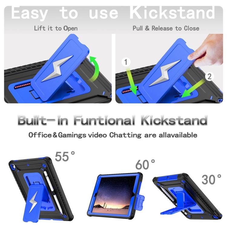 For iPad 9.7 2018 / Air / Air 2 Armor Bolt Shape Holder Silicone Hybrid PC Tablet Case(Black Blue) - iPad 9.7 (2018) & (2017) Cases by buy2fix | Online Shopping UK | buy2fix