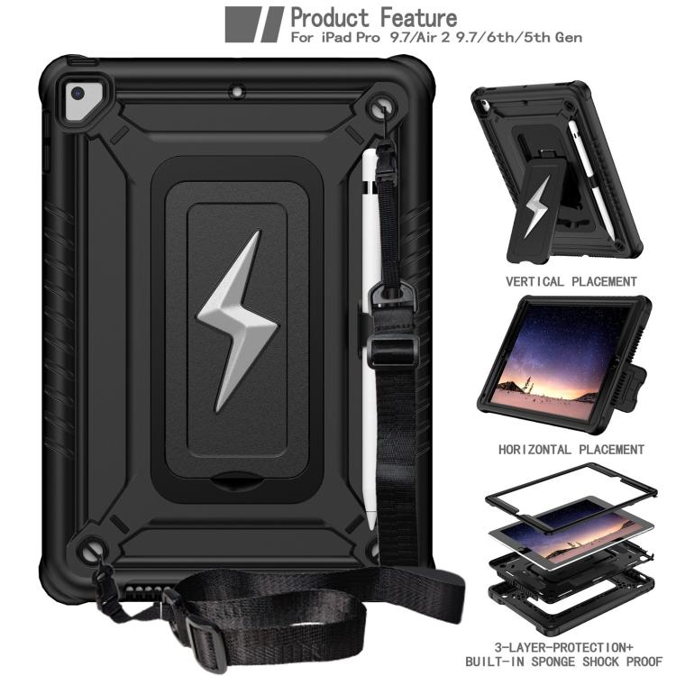 For iPad 9.7 2018 / Air / Air 2 Armor Bolt Shape Holder Silicone Hybrid PC Tablet Case(Black) - iPad 9.7 (2018) & (2017) Cases by buy2fix | Online Shopping UK | buy2fix