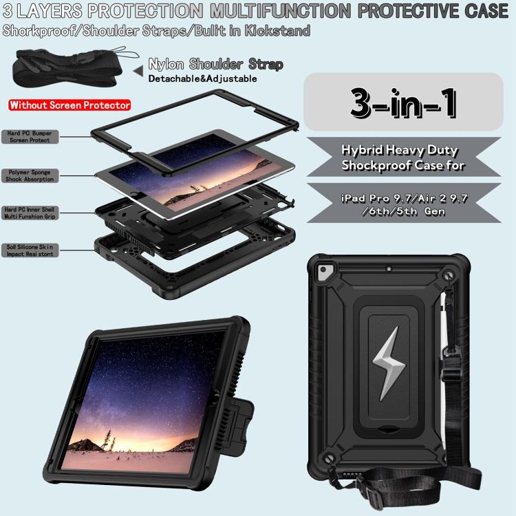 For iPad 9.7 2018 / Air / Air 2 Armor Bolt Shape Holder Silicone Hybrid PC Tablet Case(Black) - iPad 9.7 (2018) & (2017) Cases by buy2fix | Online Shopping UK | buy2fix