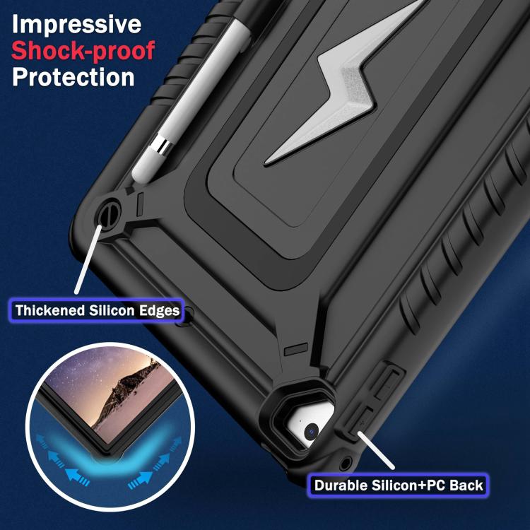 For iPad 9.7 2018 / Air / Air 2 Armor Bolt Shape Holder Silicone Hybrid PC Tablet Case(Black) - iPad 9.7 (2018) & (2017) Cases by buy2fix | Online Shopping UK | buy2fix