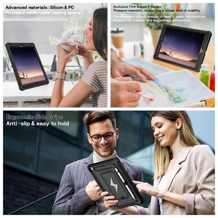 For iPad 9.7 2018 / Air / Air 2 Armor Bolt Shape Holder Silicone Hybrid PC Tablet Case(Black) - iPad 9.7 (2018) & (2017) Cases by buy2fix | Online Shopping UK | buy2fix