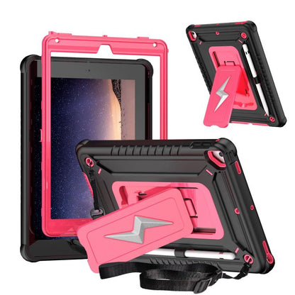 For iPad 9.7 2018 / Air / Air 2 Armor Bolt Shape Holder Silicone Hybrid PC Tablet Case(Black Rose Red) - iPad 9.7 (2018) & (2017) Cases by buy2fix | Online Shopping UK | buy2fix