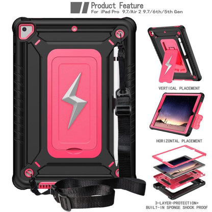 For iPad 9.7 2018 / Air / Air 2 Armor Bolt Shape Holder Silicone Hybrid PC Tablet Case(Black Rose Red) - iPad 9.7 (2018) & (2017) Cases by buy2fix | Online Shopping UK | buy2fix