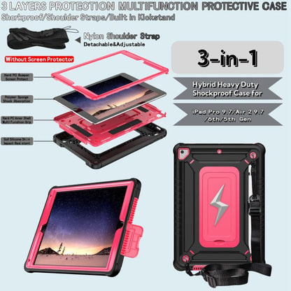 For iPad 9.7 2018 / Air / Air 2 Armor Bolt Shape Holder Silicone Hybrid PC Tablet Case(Black Rose Red) - iPad 9.7 (2018) & (2017) Cases by buy2fix | Online Shopping UK | buy2fix