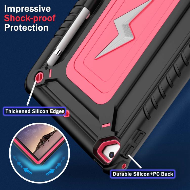 For iPad 9.7 2018 / Air / Air 2 Armor Bolt Shape Holder Silicone Hybrid PC Tablet Case(Black Rose Red) - iPad 9.7 (2018) & (2017) Cases by buy2fix | Online Shopping UK | buy2fix
