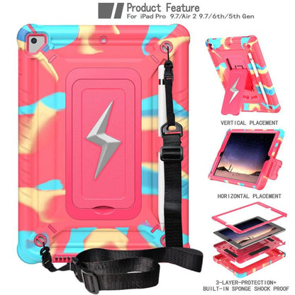 For iPad 9.7 2018 / Air / Air 2 Armor Bolt Shape Holder Silicone Hybrid PC Tablet Case(Camouflage Rose Red) - iPad 9.7 (2018) & (2017) Cases by buy2fix | Online Shopping UK | buy2fix