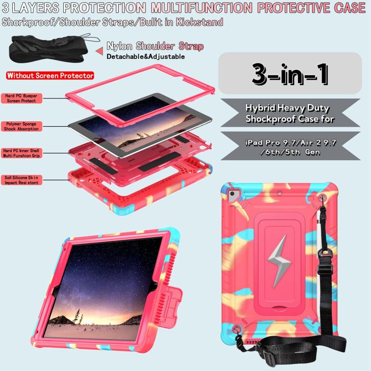 For iPad 9.7 2018 / Air / Air 2 Armor Bolt Shape Holder Silicone Hybrid PC Tablet Case(Camouflage Rose Red) - iPad 9.7 (2018) & (2017) Cases by buy2fix | Online Shopping UK | buy2fix