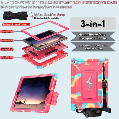 For iPad 9.7 2018 / Air / Air 2 Armor Bolt Shape Holder Silicone Hybrid PC Tablet Case(Camouflage Rose Red) - iPad 9.7 (2018) & (2017) Cases by buy2fix | Online Shopping UK | buy2fix
