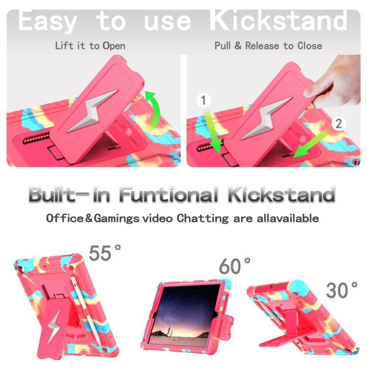 For iPad 9.7 2018 / Air / Air 2 Armor Bolt Shape Holder Silicone Hybrid PC Tablet Case(Camouflage Rose Red) - iPad 9.7 (2018) & (2017) Cases by buy2fix | Online Shopping UK | buy2fix