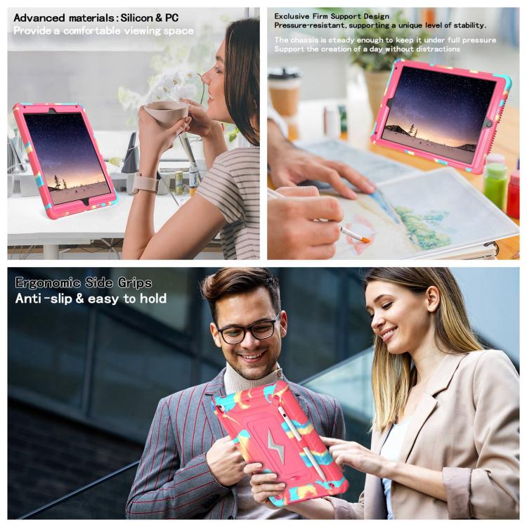 For iPad 9.7 2018 / Air / Air 2 Armor Bolt Shape Holder Silicone Hybrid PC Tablet Case(Camouflage Rose Red) - iPad 9.7 (2018) & (2017) Cases by buy2fix | Online Shopping UK | buy2fix