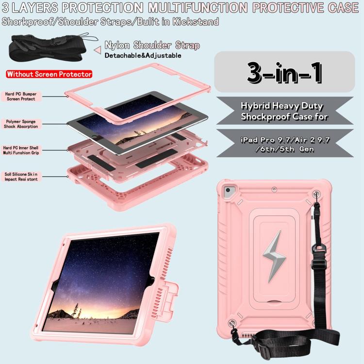 For iPad 9.7 2018 / Air / Air 2 Armor Bolt Shape Holder Silicone Hybrid PC Tablet Case(Rose Gold) - iPad 9.7 (2018) & (2017) Cases by buy2fix | Online Shopping UK | buy2fix