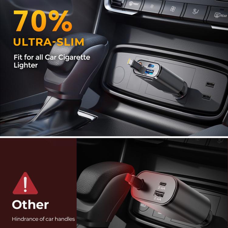 JOYROOM JR-CCL07 3 in 1 Retractable Car Charger(Dark Gray) - Car Charger by JOYROOM | Online Shopping UK | buy2fix