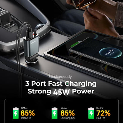 JOYROOM JR-CCL07 3 in 1 Retractable Car Charger(Dark Gray) - Car Charger by JOYROOM | Online Shopping UK | buy2fix