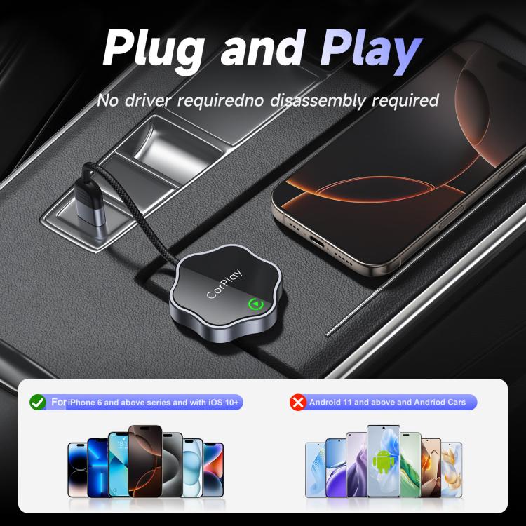 USB Wired to Wireless Car CarPlay Box Adapter, with Type-C Adapter(Black) - Bluetooth Adapters by buy2fix | Online Shopping UK | buy2fix