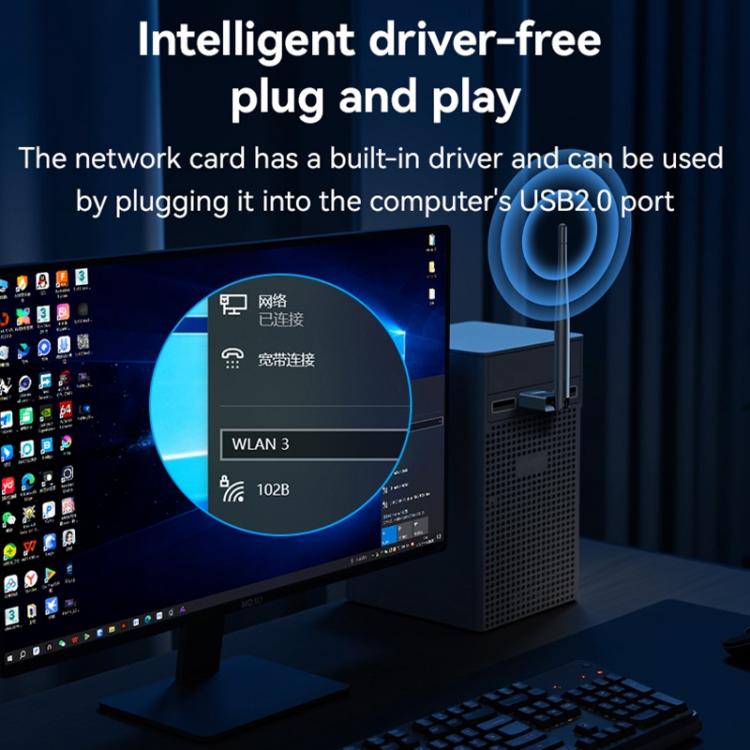 Yesido WP11 WiFi4 Wireless Dongle 150Mbps High Speed USB Adapter with External Antenna(Black) - Wireless Display Dongle by Yesido | Online Shopping UK | buy2fix