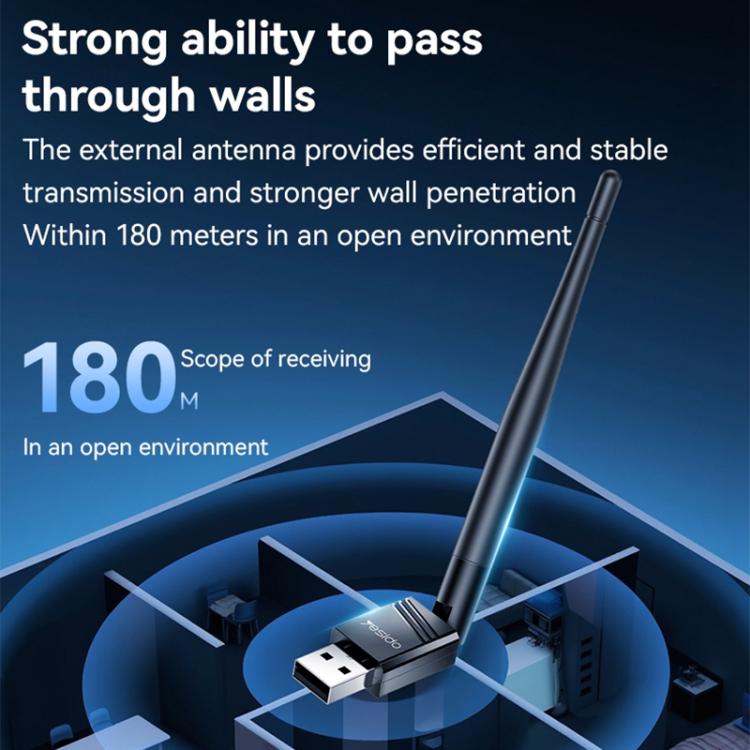 Yesido WP11 WiFi4 Wireless Dongle 150Mbps High Speed USB Adapter with External Antenna(Black) - Wireless Display Dongle by Yesido | Online Shopping UK | buy2fix