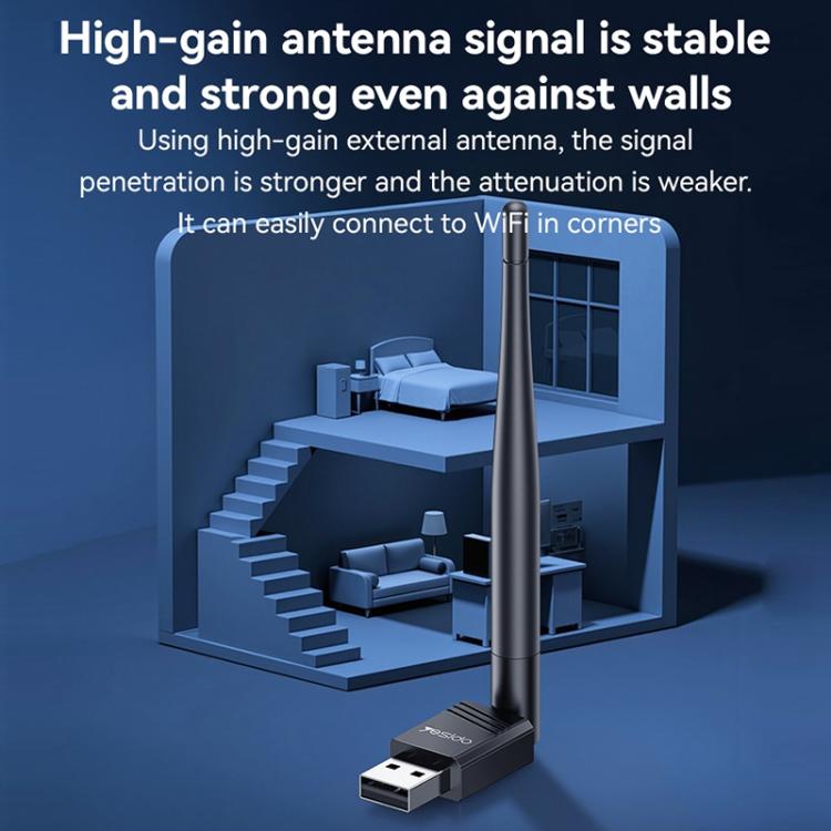 Yesido WP11 WiFi4 Wireless Dongle 150Mbps High Speed USB Adapter with External Antenna(Black) - Wireless Display Dongle by Yesido | Online Shopping UK | buy2fix