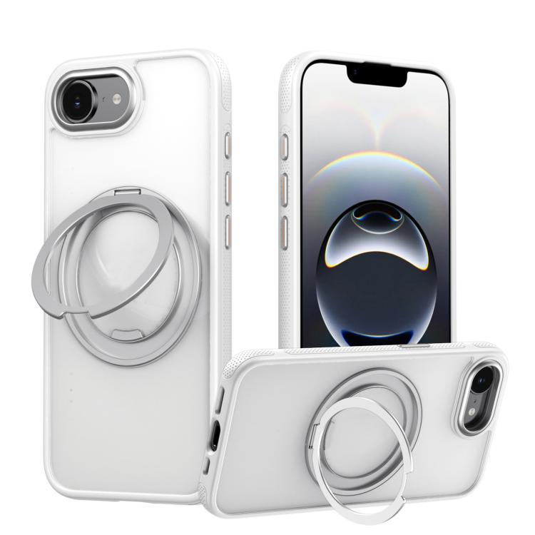 For iPhone 16e Gear 360 Rotation MagSafe Holder Phone Case(White) - iPhone 16e Cases by buy2fix | Online Shopping UK | buy2fix
