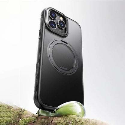 For iPhone 16 Gear 360 Rotation MagSafe Holder Phone Case(Black) - iPhone 16 Cases by buy2fix | Online Shopping UK | buy2fix