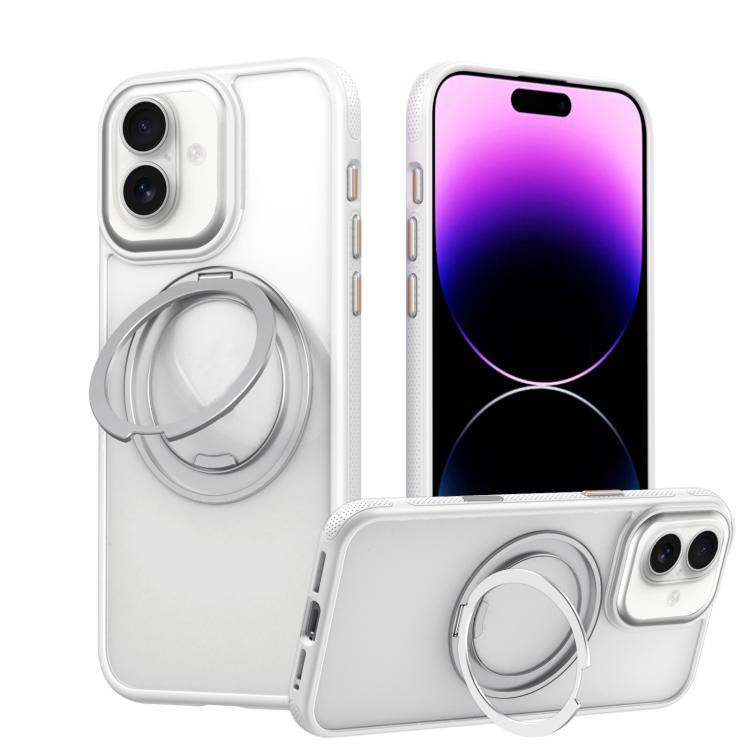 For iPhone 16 Gear 360 Rotation MagSafe Holder Phone Case(White) - iPhone 16 Cases by buy2fix | Online Shopping UK | buy2fix
