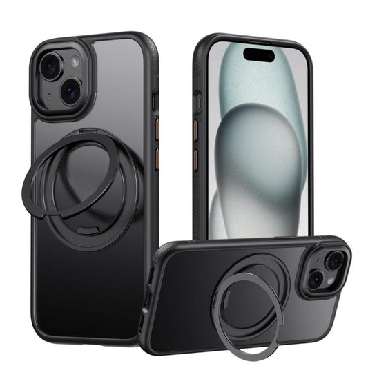For iPhone 15 Gear 360 Rotation MagSafe Holder Phone Case(Black) - iPhone 15 Cases by buy2fix | Online Shopping UK | buy2fix