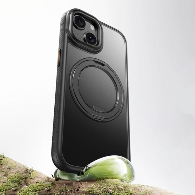 For iPhone 15 Gear 360 Rotation MagSafe Holder Phone Case(Black) - iPhone 15 Cases by buy2fix | Online Shopping UK | buy2fix