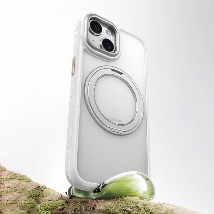 For iPhone 15 Gear 360 Rotation MagSafe Holder Phone Case(White) - iPhone 15 Cases by buy2fix | Online Shopping UK | buy2fix