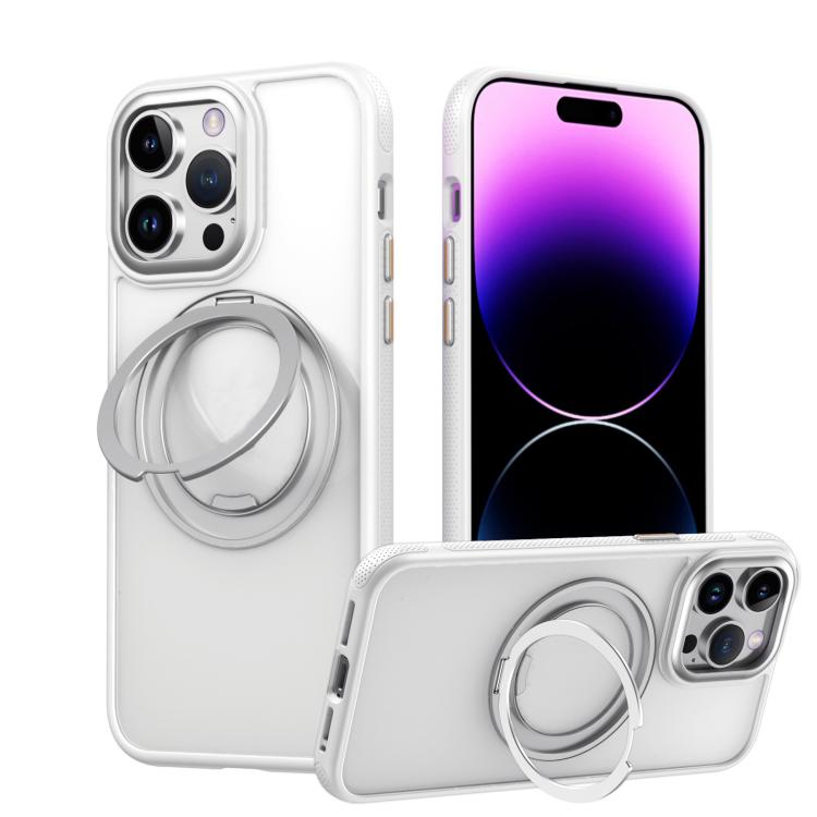 For iPhone 14 Pro Max Gear 360 Rotation MagSafe Holder Phone Case(White) - iPhone 14 Pro Max Cases by buy2fix | Online Shopping UK | buy2fix