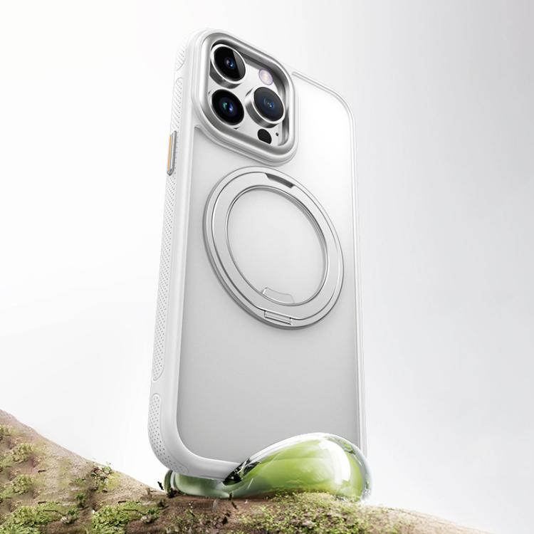 For iPhone 14 Pro Max Gear 360 Rotation MagSafe Holder Phone Case(White) - iPhone 14 Pro Max Cases by buy2fix | Online Shopping UK | buy2fix