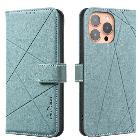 For iPhone 16 Pro Geometric Pattern RFID Leather Phone Case(Green)