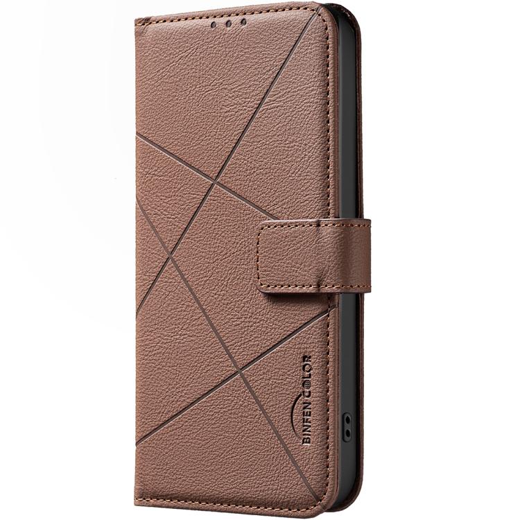 For iPhone 17 Pro Max Geometric Pattern RFID Leather Phone Case(Brown) - iPhone 17 Pro Max Cases by buy2fix | Online Shopping UK | buy2fix