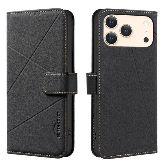 For iPhone 18 Pro Max/17 Pro Max Geometric Pattern RFID Leather Phone Case(Black)