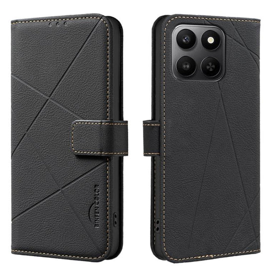 For Honor X7d 5G Geometric Pattern RFID Leather Phone Case(Black)