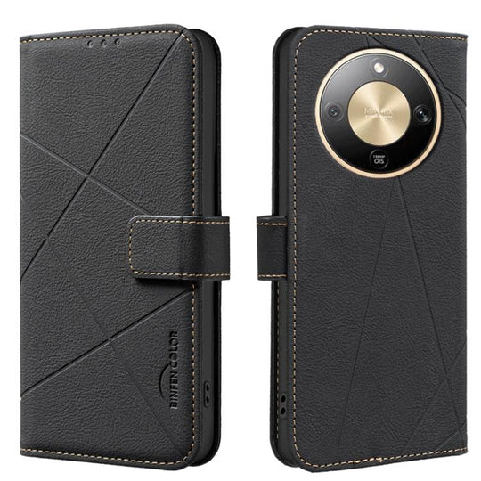 For Honor X9d 5G / X70 5G Geometric Pattern RFID Leather Phone Case(Black)