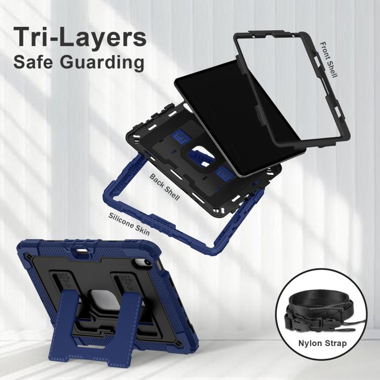 For iPad Air 11 2025 / 2024 Big Holder Silicone Hydric PC Tablet Case with Shoulder Strap(Navy Black) - iPad Air 11 2025 / 2024 Cases by buy2fix | Online Shopping UK | buy2fix