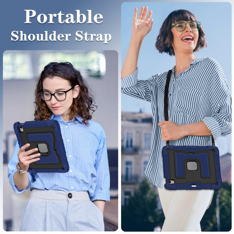 For iPad Air 11 2025 / 2024 Big Holder Silicone Hydric PC Tablet Case with Shoulder Strap(Navy Black) - iPad Air 11 2025 / 2024 Cases by buy2fix | Online Shopping UK | buy2fix