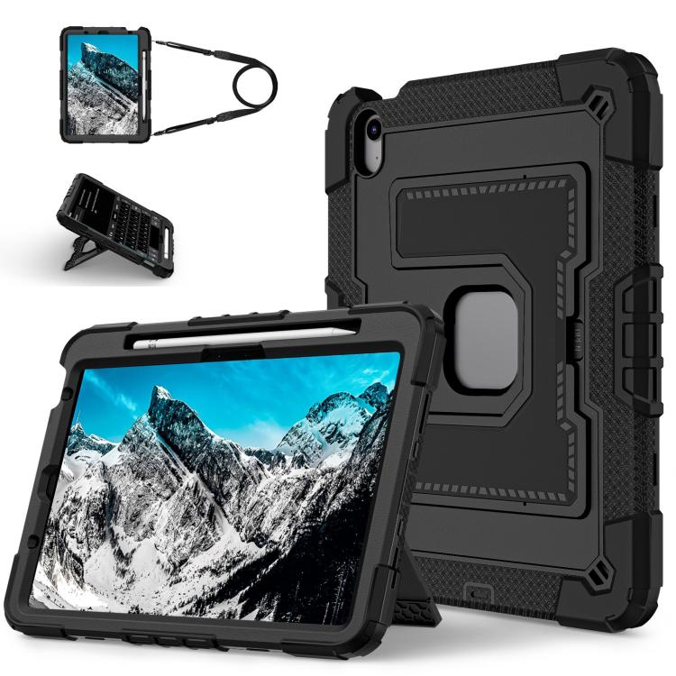 For iPad Air 11 2025 / 2024 Big Holder Silicone Hydric PC Tablet Case with Shoulder Strap(Black) - iPad Air 11 2025 / 2024 Cases by buy2fix | Online Shopping UK | buy2fix