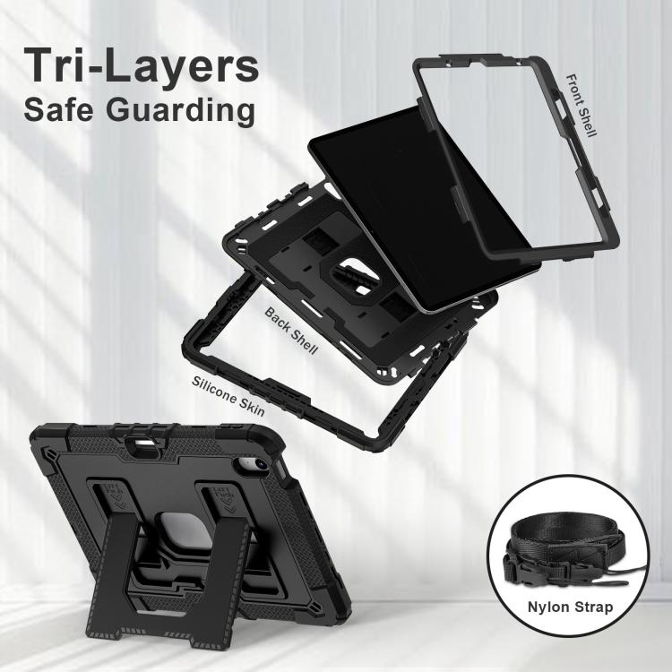 For iPad Air 11 2025 / 2024 Big Holder Silicone Hydric PC Tablet Case with Shoulder Strap(Black) - iPad Air 11 2025 / 2024 Cases by buy2fix | Online Shopping UK | buy2fix