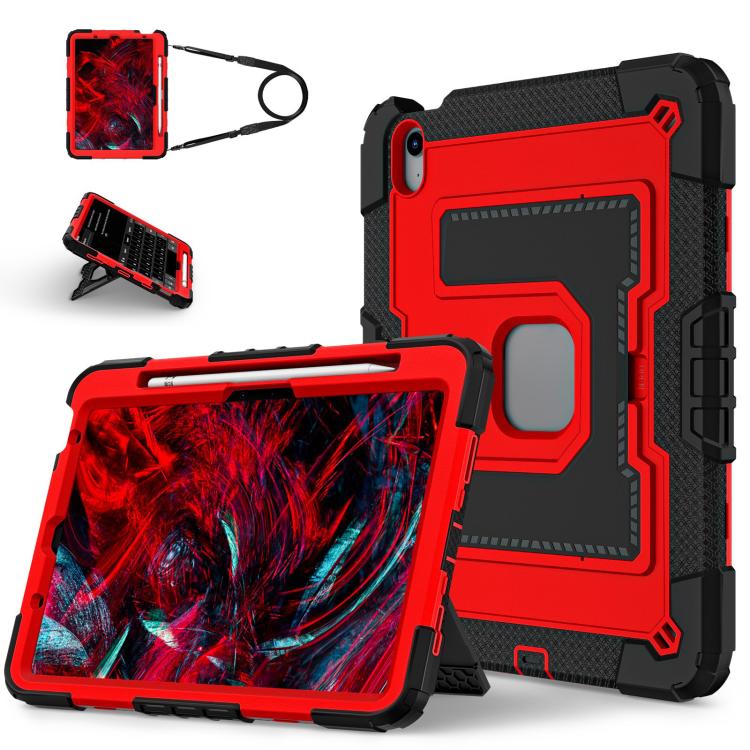 For iPad Air 11 2025 / 2024 Big Holder Silicone Hydric PC Tablet Case with Shoulder Strap(Black Red) - iPad Air 11 2025 / 2024 Cases by buy2fix | Online Shopping UK | buy2fix