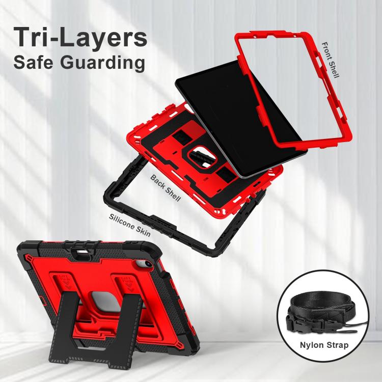 For iPad Air 11 2025 / 2024 Big Holder Silicone Hydric PC Tablet Case with Shoulder Strap(Black Red) - iPad Air 11 2025 / 2024 Cases by buy2fix | Online Shopping UK | buy2fix