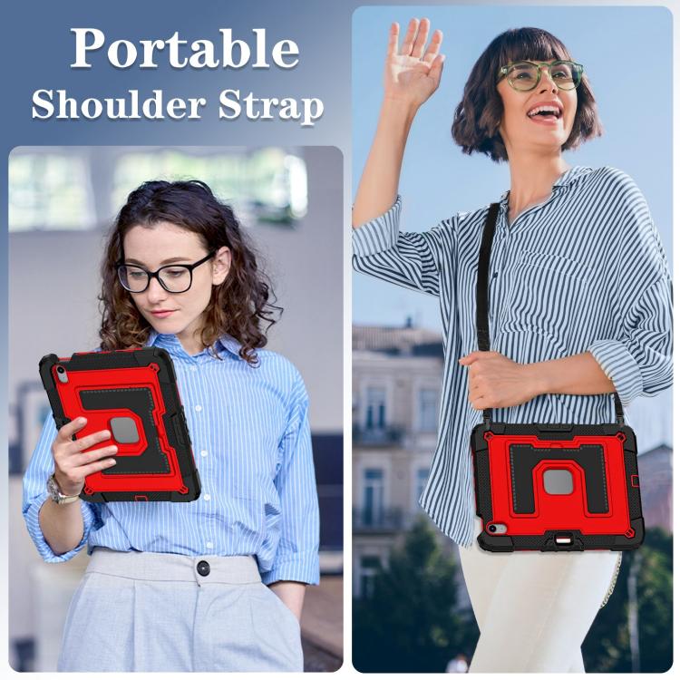 For iPad Air 11 2025 / 2024 Big Holder Silicone Hydric PC Tablet Case with Shoulder Strap(Black Red) - iPad Air 11 2025 / 2024 Cases by buy2fix | Online Shopping UK | buy2fix