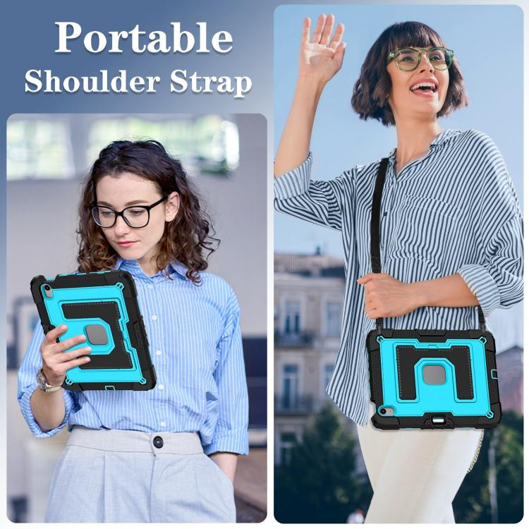 For iPad Air 11 2025 / 2024 Big Holder Silicone Hydric PC Tablet Case with Shoulder Strap(Black Blue) - iPad Air 11 2025 / 2024 Cases by buy2fix | Online Shopping UK | buy2fix