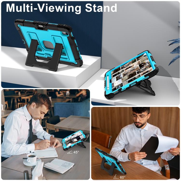 For iPad Air 11 2025 / 2024 Big Holder Silicone Hydric PC Tablet Case with Shoulder Strap(Black Blue) - iPad Air 11 2025 / 2024 Cases by buy2fix | Online Shopping UK | buy2fix