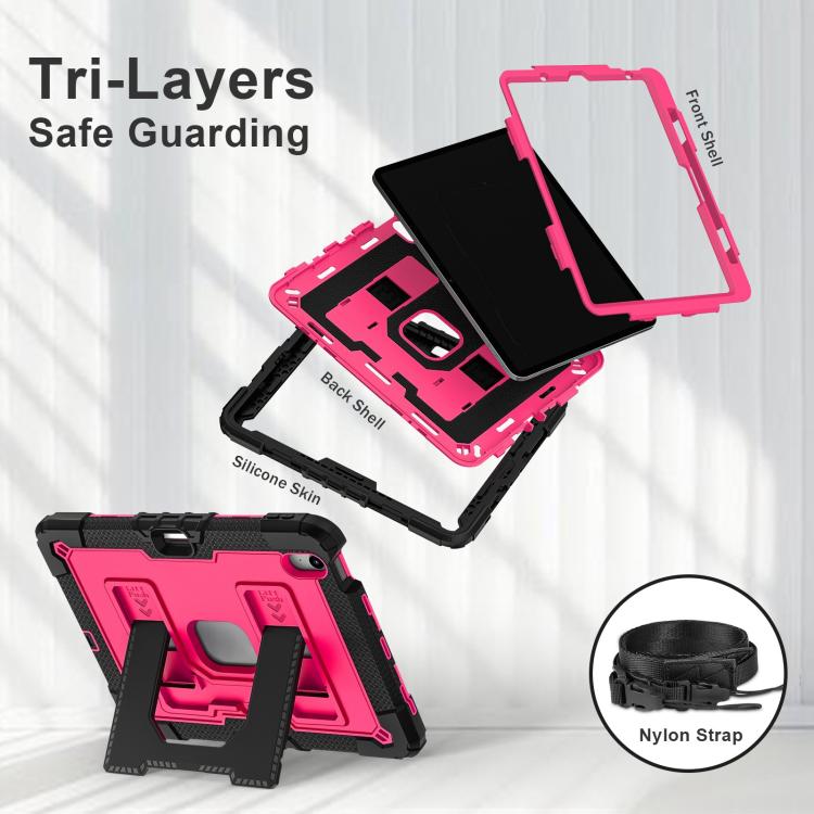For iPad Air 11 2025 / 2024 Big Holder Silicone Hydric PC Tablet Case with Shoulder Strap(Black Rose Red) - iPad Air 11 2025 / 2024 Cases by buy2fix | Online Shopping UK | buy2fix
