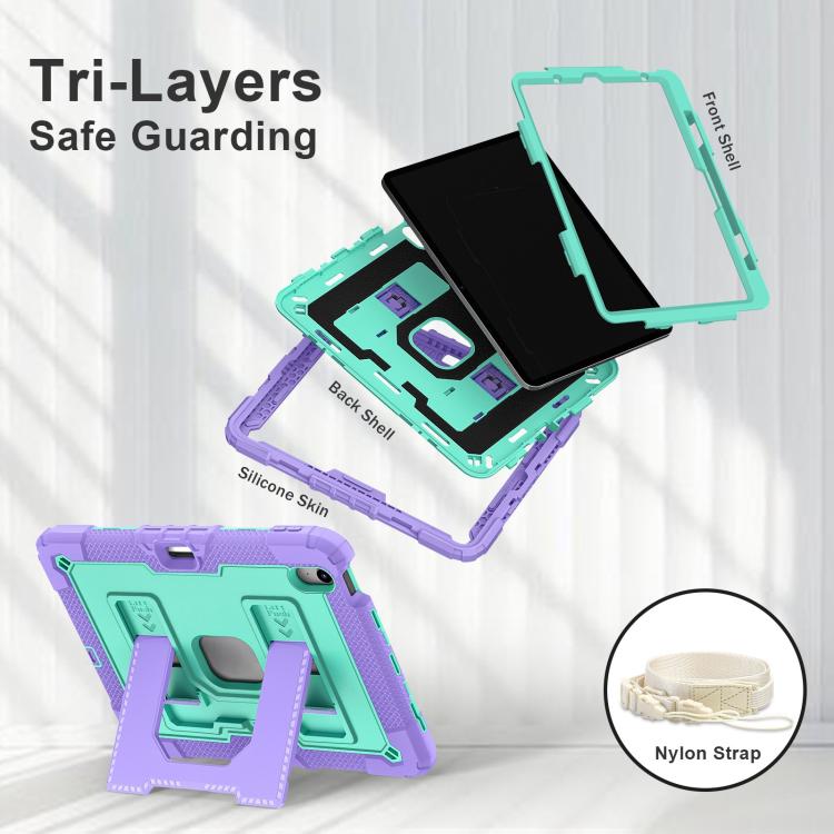 For iPad Air 11 2025 / 2024 Big Holder Silicone Hydric PC Tablet Case with Shoulder Strap(Purple Mint) - iPad Air 11 2025 / 2024 Cases by buy2fix | Online Shopping UK | buy2fix