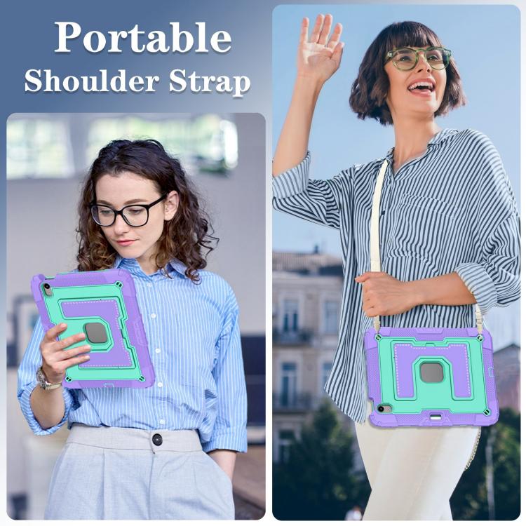 For iPad Air 11 2025 / 2024 Big Holder Silicone Hydric PC Tablet Case with Shoulder Strap(Purple Mint) - iPad Air 11 2025 / 2024 Cases by buy2fix | Online Shopping UK | buy2fix