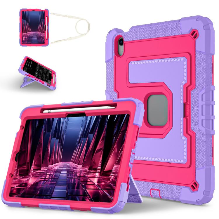 For iPad Air 11 2025 / 2024 Big Holder Silicone Hydric PC Tablet Case with Shoulder Strap(Purple Rose Red) - iPad Air 11 2025 / 2024 Cases by buy2fix | Online Shopping UK | buy2fix