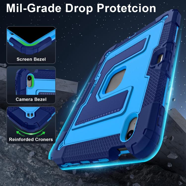 For iPad mini 6 2021 / mini 2024 Big Holder Silicone Hydric PC Tablet Case with Shoulder Strap(Navy Blue Blue) - iPad mini 2024 Cases by buy2fix | Online Shopping UK | buy2fix